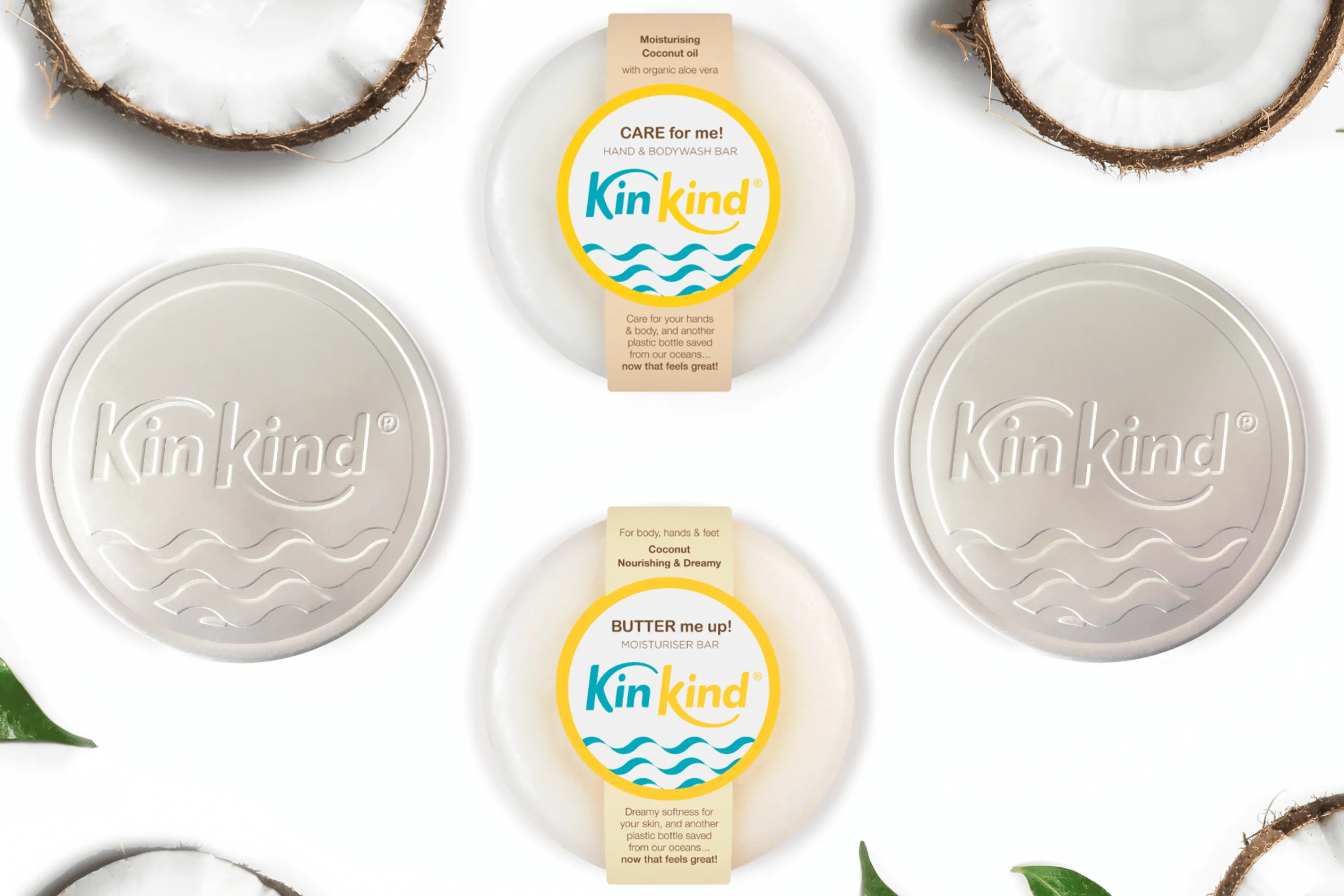 🎁 MOISTURISE me! Coconut BodyCare BEAUTY GIFT SET. BodyWash & Moisturiser bars   2 Storage Tins. Saves 2 plastic bottles (100% off)