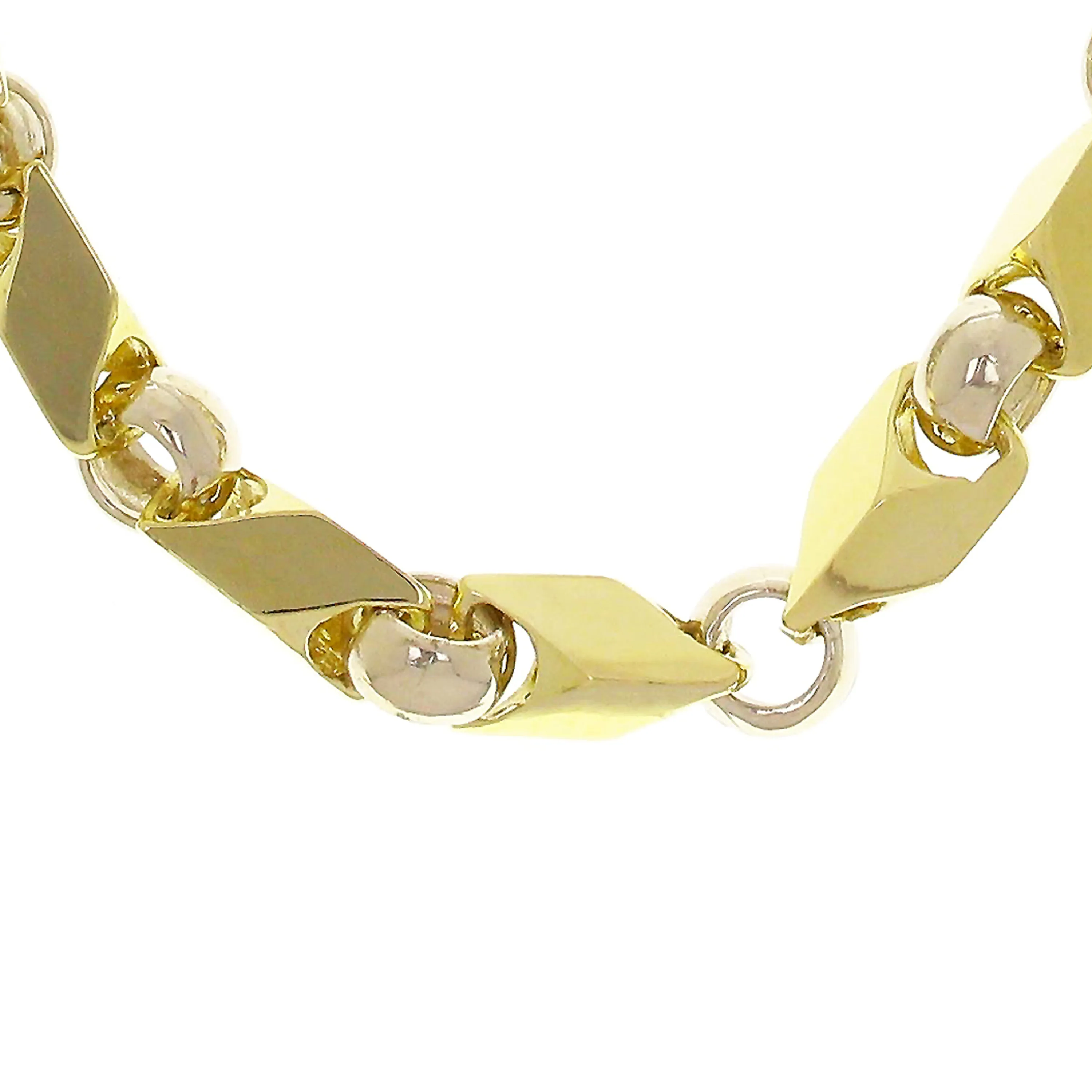 10k Yellow & White Gold Handmade Fashion Link Necklace 22" - 30" 7mm