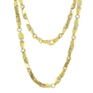 10k Yellow & White Gold Handmade Fashion Link Necklace 22" - 30" 7mm