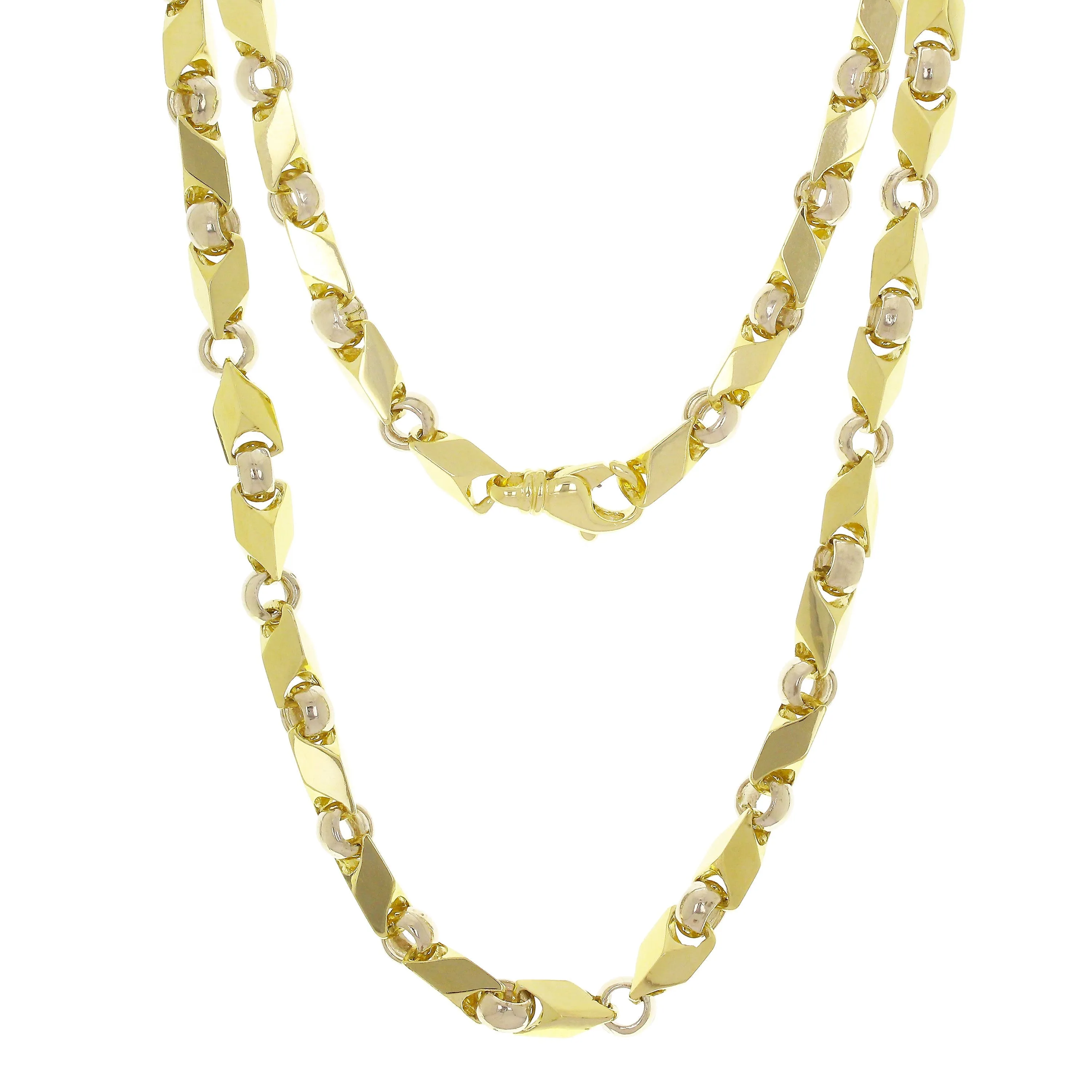 10k Yellow & White Gold Handmade Fashion Link Necklace 22" - 30" 7mm