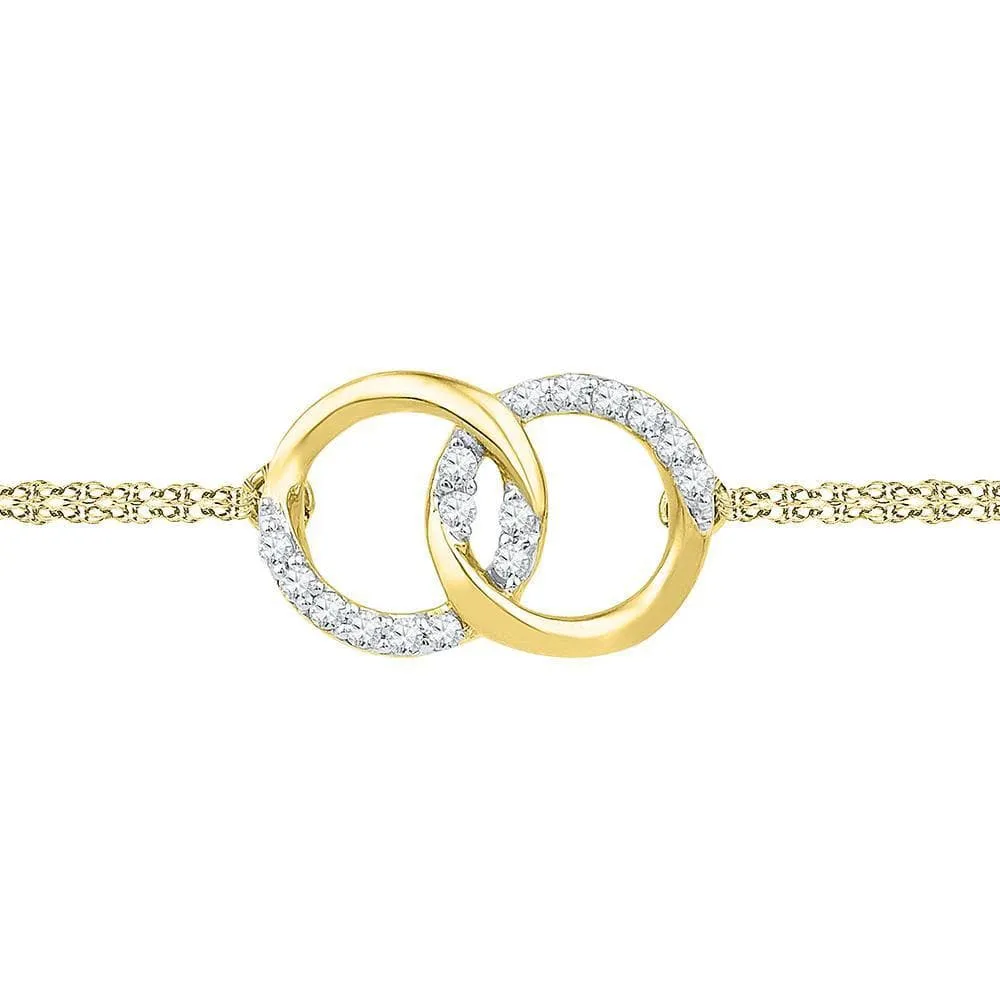 10K Yellow Gold Womens Round Diamond Linked Circle Fashion Bracelet 1/10 Cttw