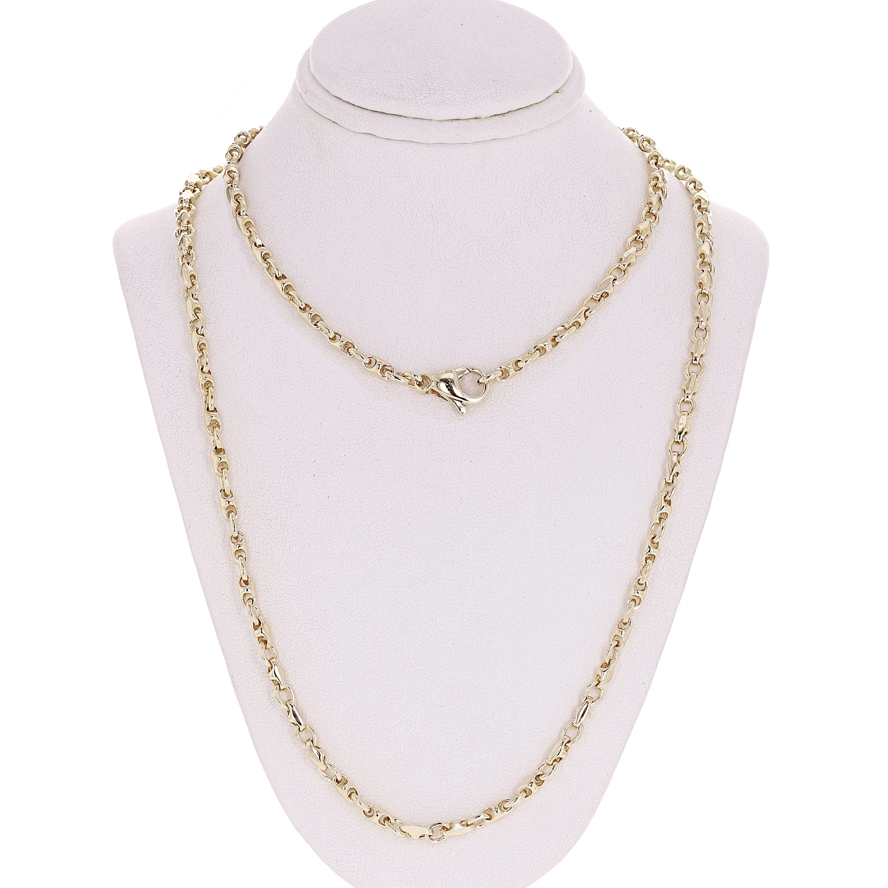 10k Yellow White or Rose Gold Solid Handmade Fashion Link Necklace 4mm 20" - 28"