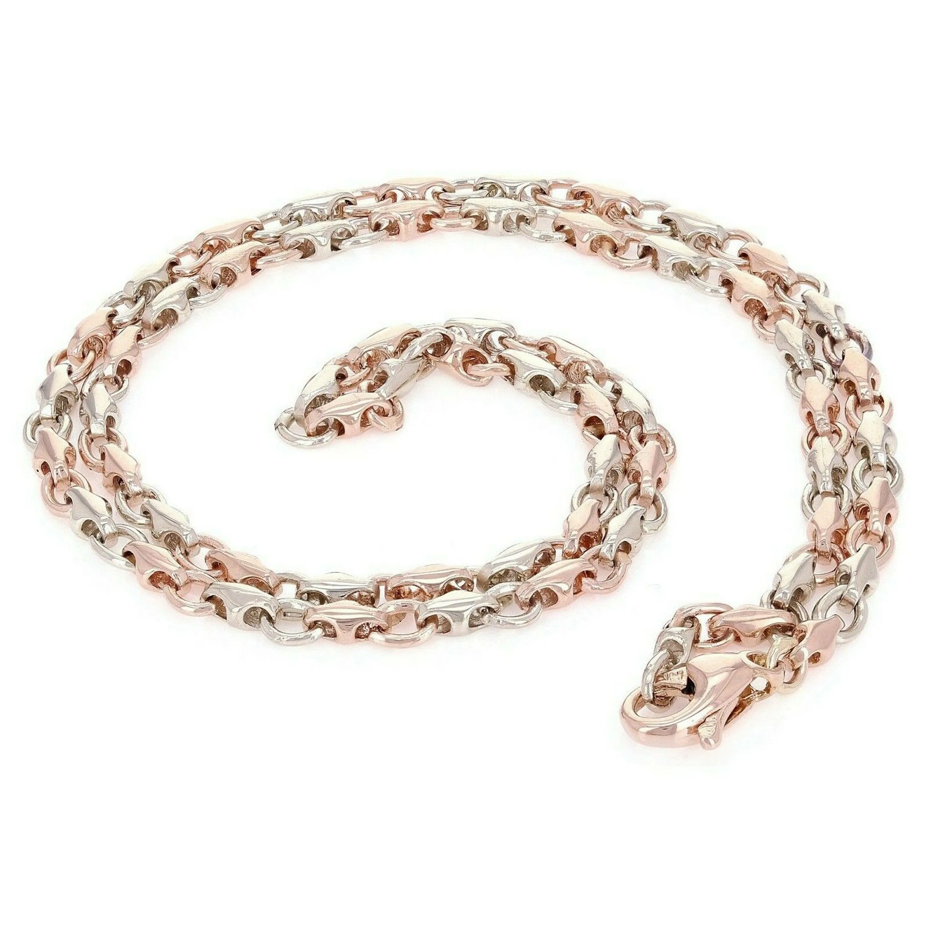 10k Yellow White or Rose Gold Solid Handmade Fashion Link Necklace 4mm 20" - 28"