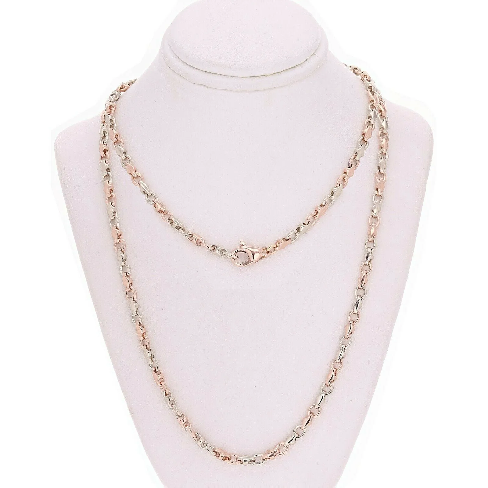 10k Yellow White or Rose Gold Solid Handmade Fashion Link Necklace 4mm 20" - 28"