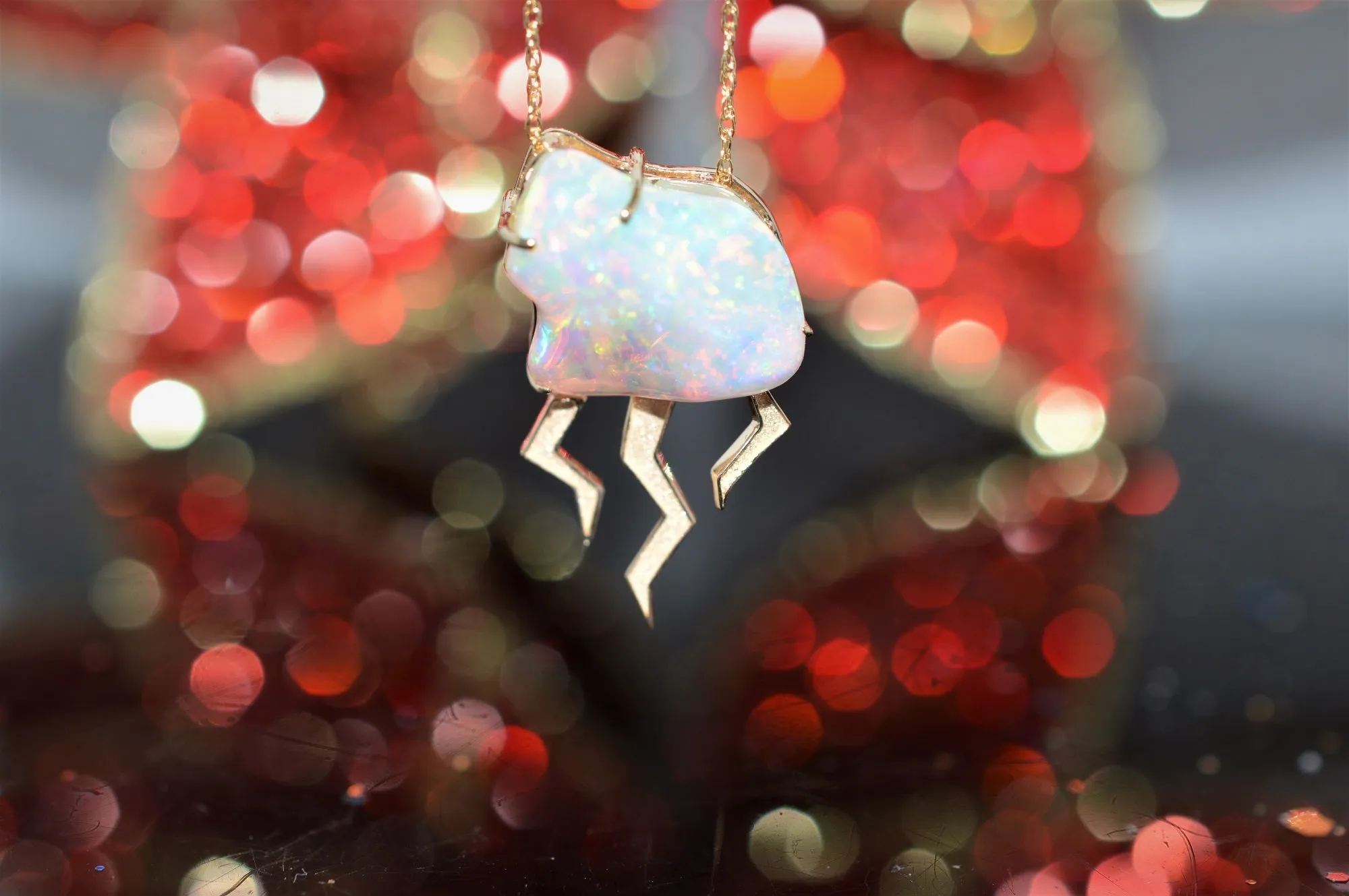 14K Yellow Gold Handmade Freeform Opal Cloud Pendant