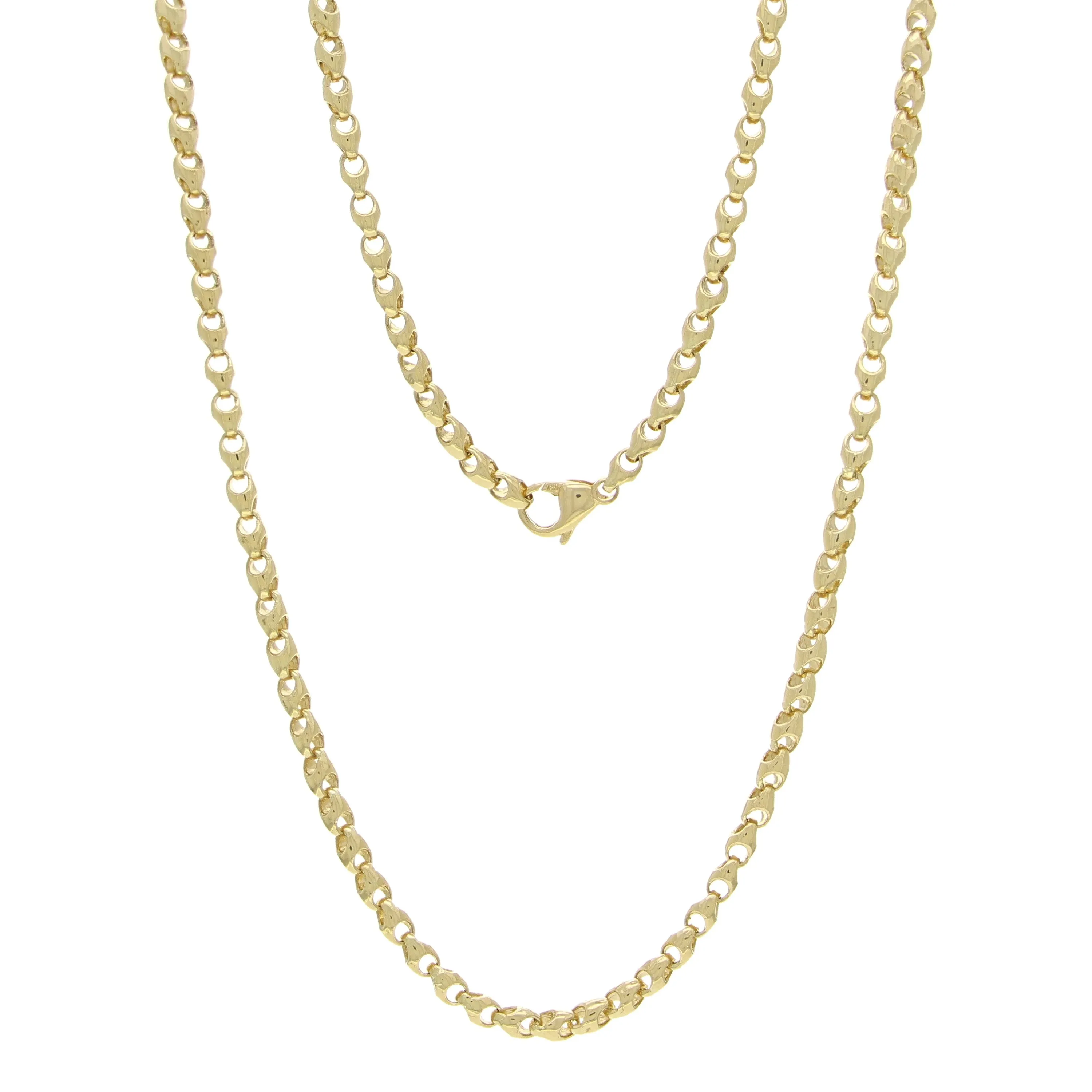 14k Yellow Gold Solid Handmade Fashion Link Necklace 20" - 28" 4.4mm