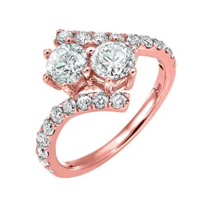 14KT Pink Gold & Diamond TWO Stone Jewelery Fashion Ring  - 1/4 ctw