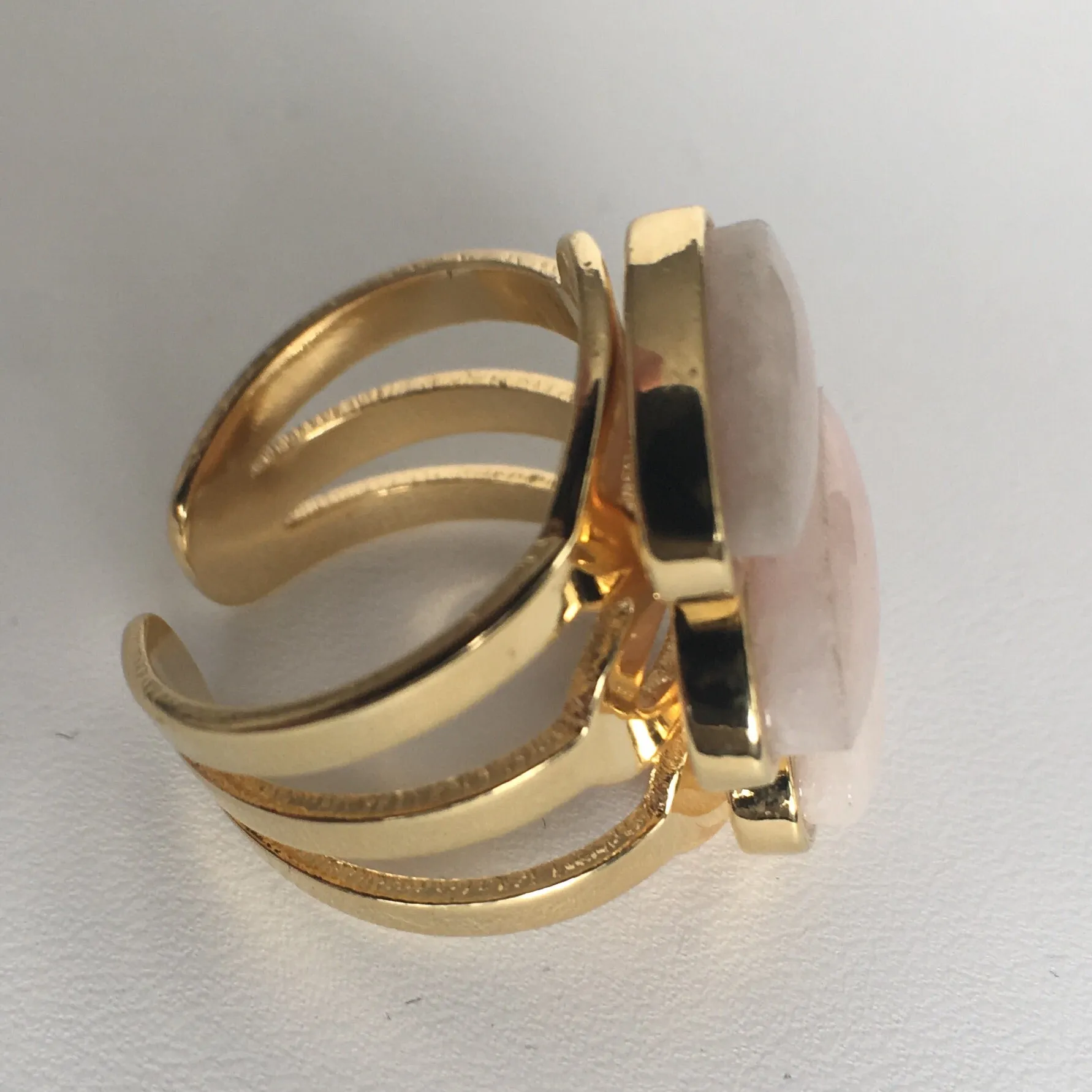 18K Gold Plated Adjustable Rose Quartz Stone Ring