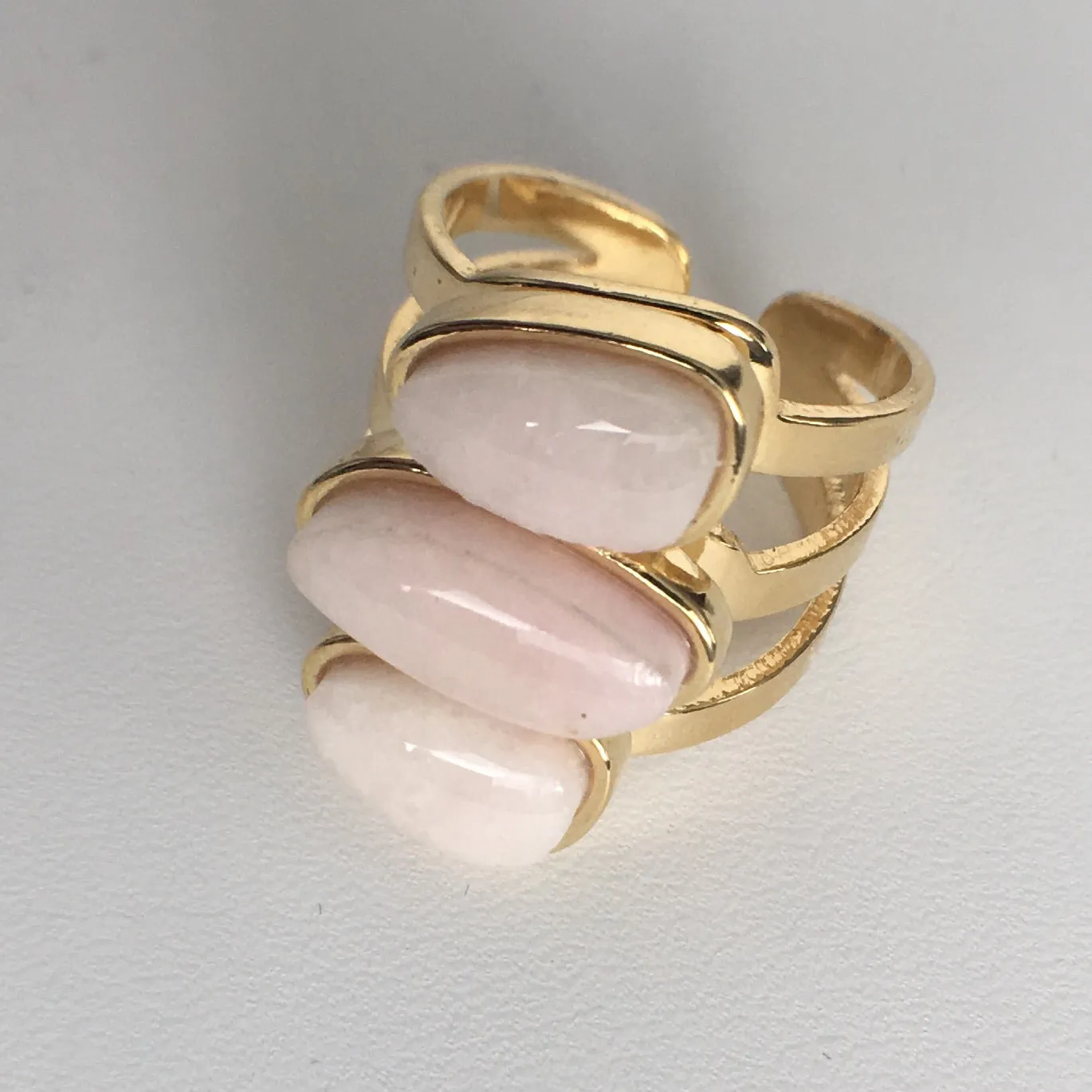 18K Gold Plated Adjustable Rose Quartz Stone Ring