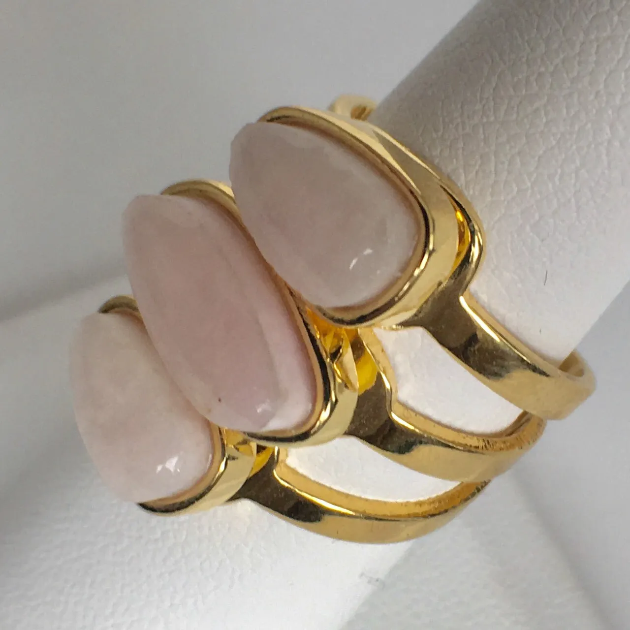 18K Gold Plated Adjustable Rose Quartz Stone Ring