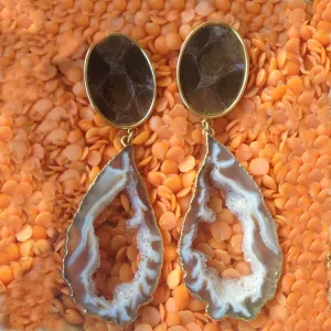 18K Gold Plated with Agate and Brown Dyed Python, Handmade