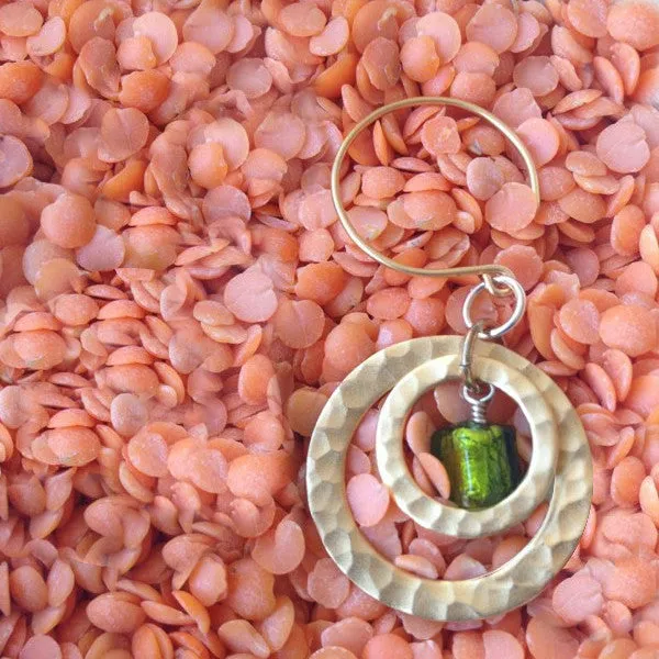24k Gold Plated Concentric Circles Earrings with Murano Glass - Green