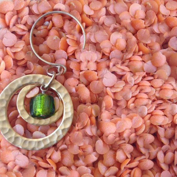 24k Gold Plated Concentric Circles Earrings with Murano Glass - Green