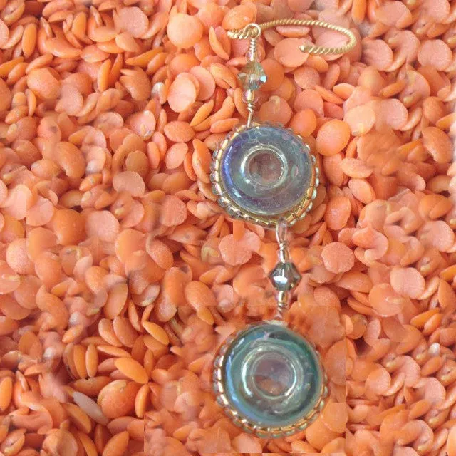 24k Gold Plated Earrings with Aqua Murano Glass