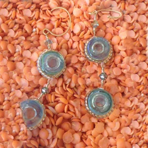 24k Gold Plated Earrings with Aqua Murano Glass