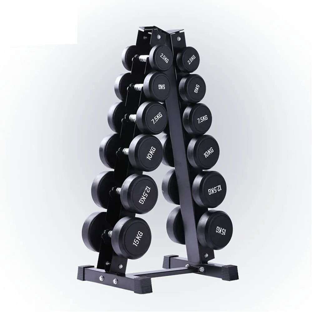 2.5kg - 15kg Round Dumbbell Set & Rack | 6 Pairs