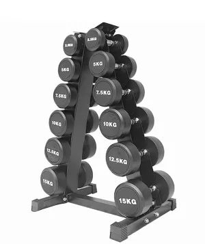2.5kg - 15kg Round Dumbbell Set & Rack | 6 Pairs