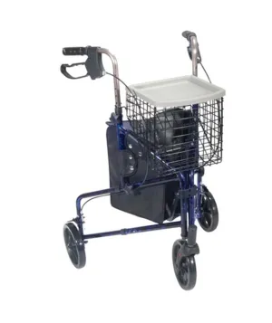 3 Wheel Rollator Rolling Walker with Basket Tray and Pouch, Flame Blue - 1 Each