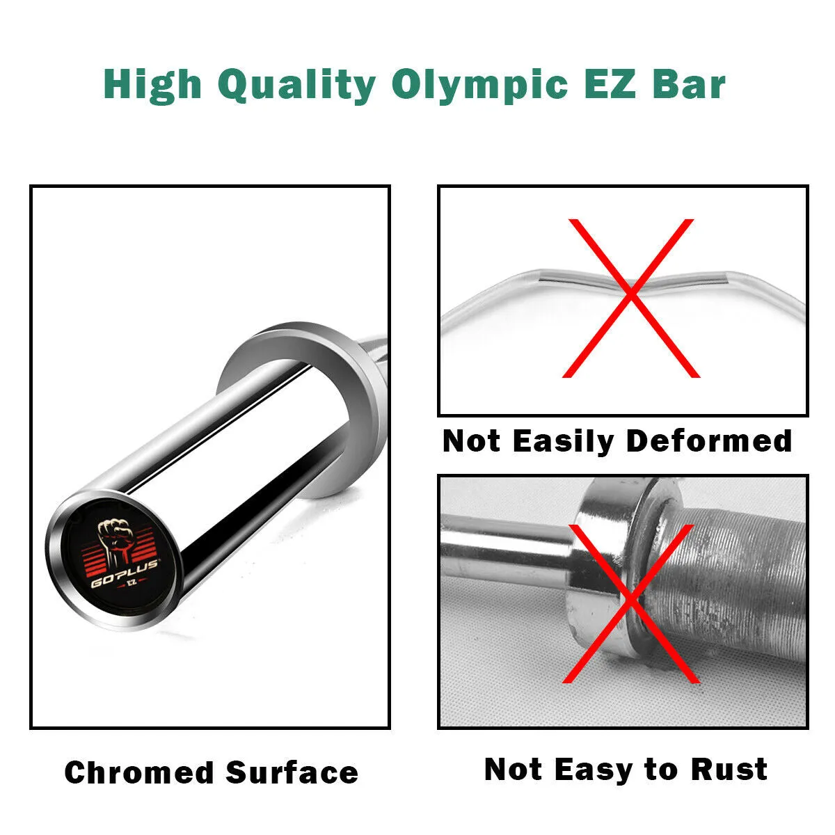 48''Chrome Steel Olympic EZ Curl Bar 28mm Grip Home Gym Fitness Equipment Silver