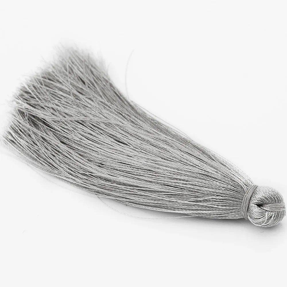 8cm Silky Tassels,Handmade Long Jewelry Tassels,Silver Gray Fashion Mala Necklace Tassels, 20pcs/lot