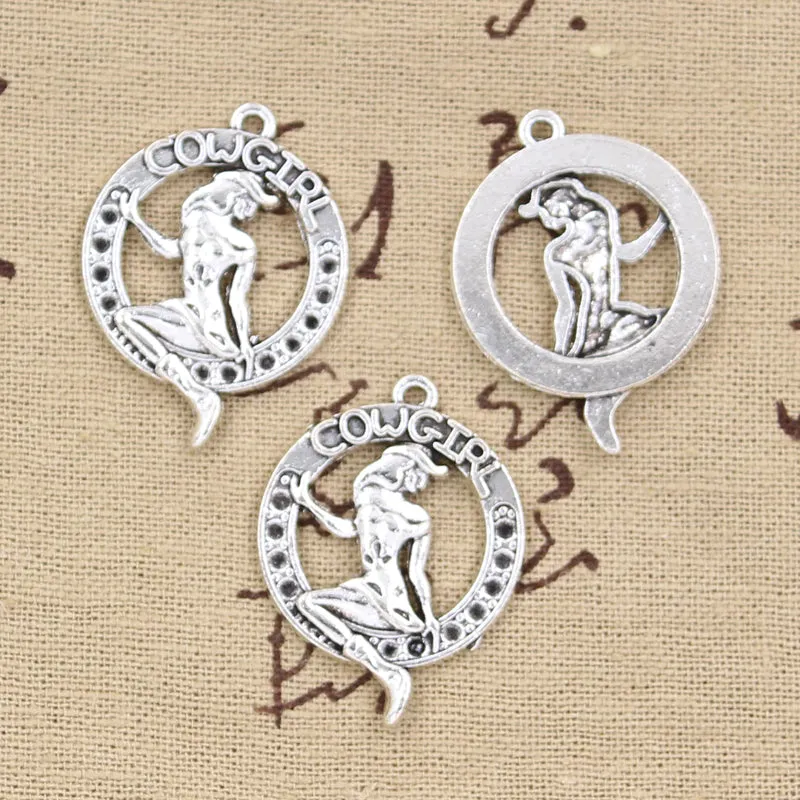 8pcs Charms girl cowgirl 34*26mm Antique Silver Plated Pendants Making DIY Handmade Tibetan Silver Jewelry
