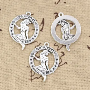 8pcs Charms girl cowgirl 34*26mm Antique Silver Plated Pendants Making DIY Handmade Tibetan Silver Jewelry
