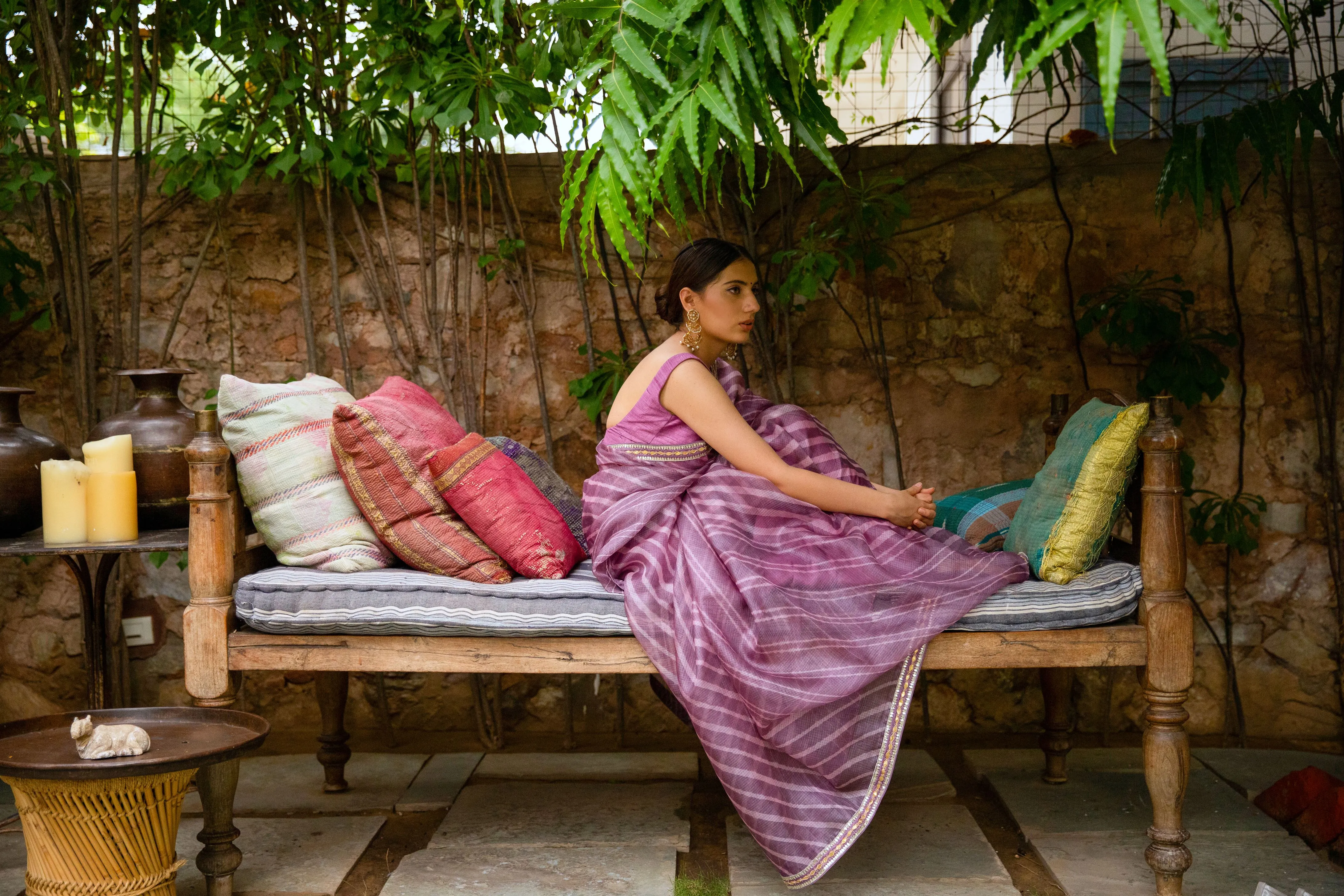 Aarti Sethia Studio    I   Lilac Hand Embroidered Lahariya Saree Set