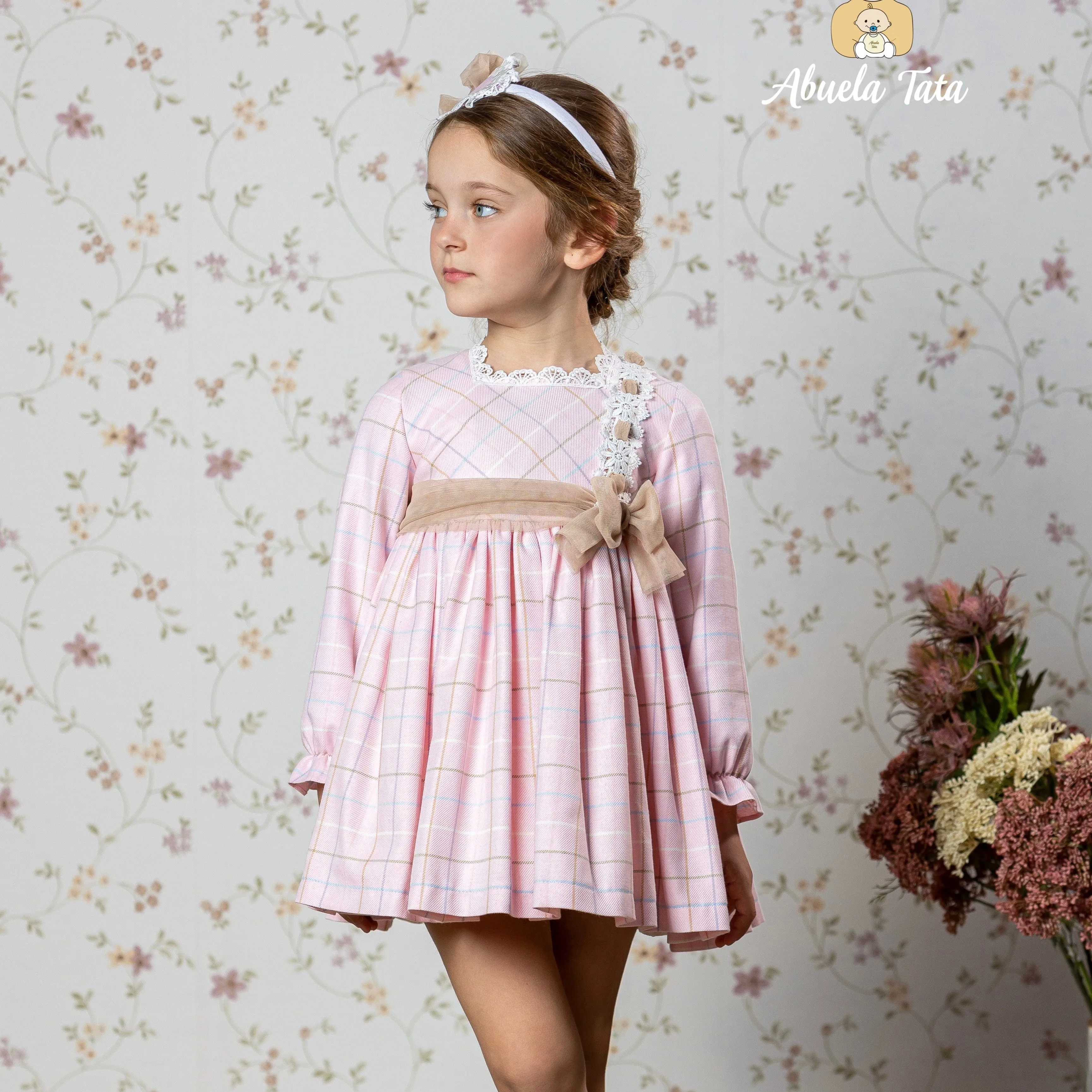 ABUELA TATA - Check Puffball Dress - Pink
