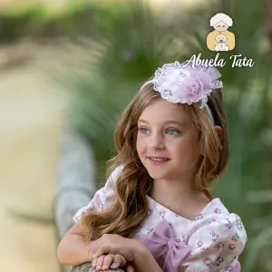 ABUELA TATA - Gingham Ditzy Rose Hairband - Pink