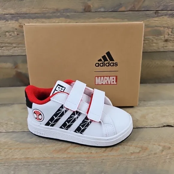 adidas Grand Court X Marvel Spiderman Shoes Toddlers White Black Red