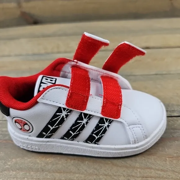 adidas Grand Court X Marvel Spiderman Shoes Toddlers White Black Red