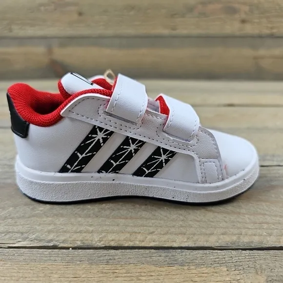 adidas Grand Court X Marvel Spiderman Shoes Toddlers White Black Red