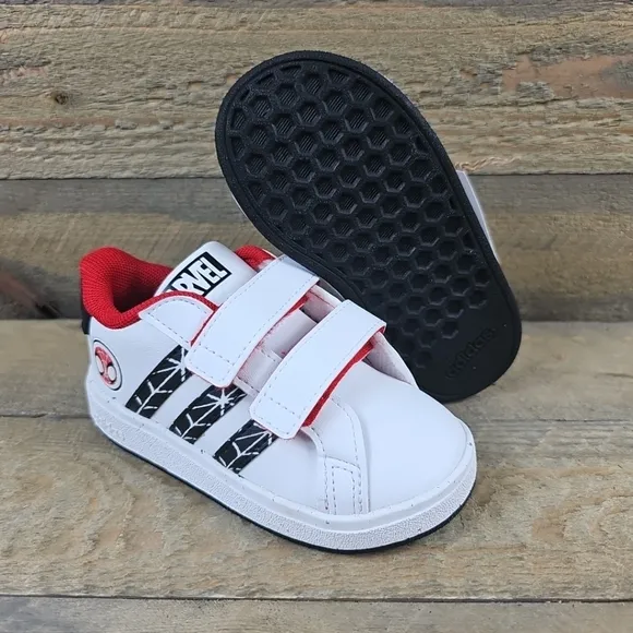 adidas Grand Court X Marvel Spiderman Shoes Toddlers White Black Red