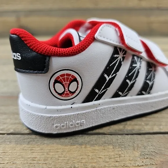 adidas Grand Court X Marvel Spiderman Shoes Toddlers White Black Red