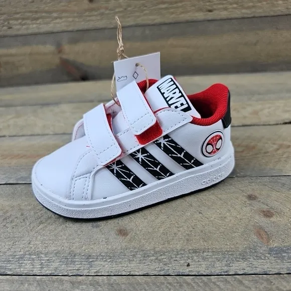 adidas Grand Court X Marvel Spiderman Shoes Toddlers White Black Red