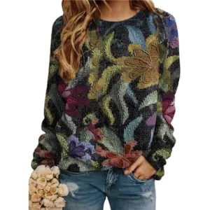 Akivide Women's Vintage Floral Sweatshirt Crew Neck Long Sleeve Loose Pullover