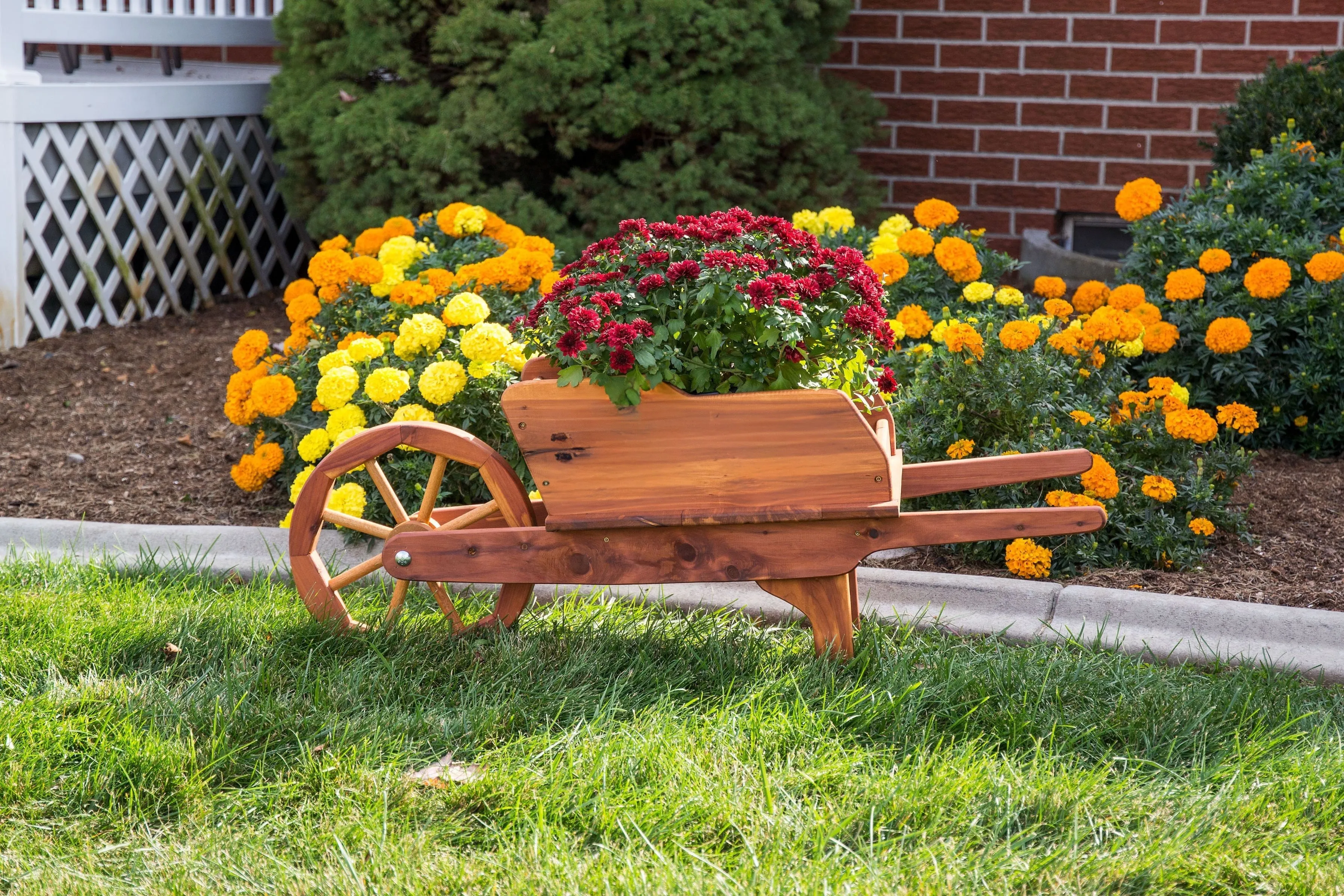 Amish Made Cedar Wheelbarrow Planter Cart