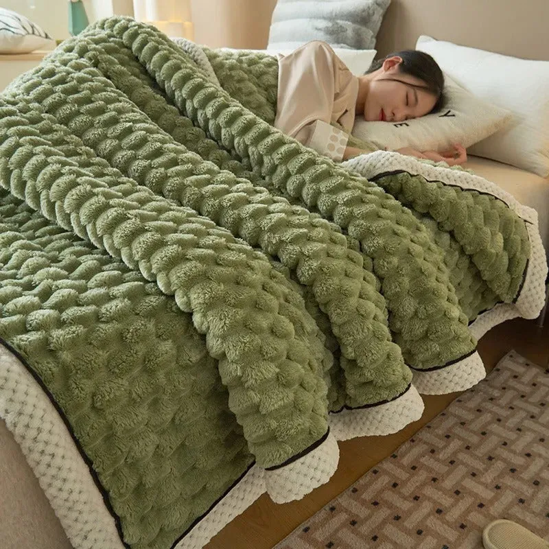 Anyhouz Blanket Green Velvet Autumn Warm Soft Fluffy Comfortable Throw Blanket