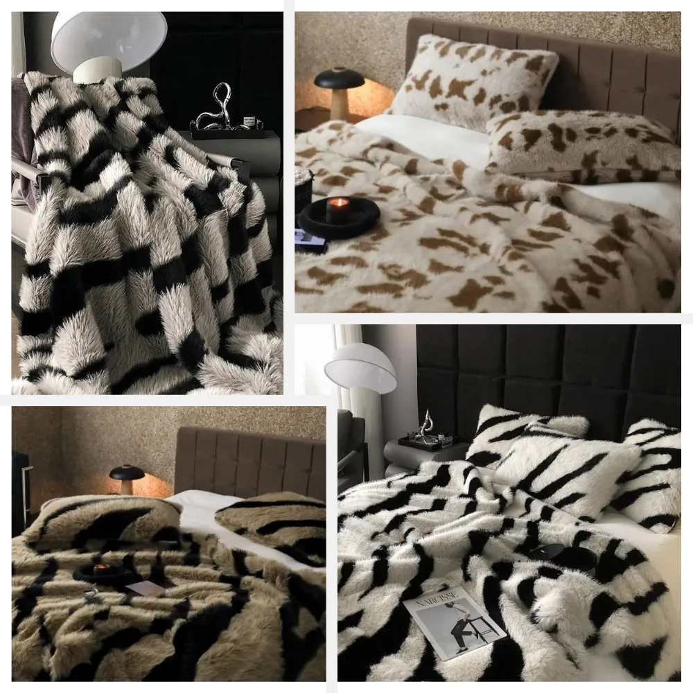 Anyhouz Blanket White Zebra Warm Autumn Plush Fur Soft Comfortable Throwblanket