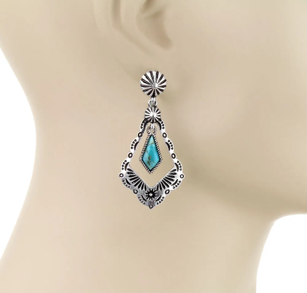Aster Concho Post Open Tie Fashion Earrings - Turquoise