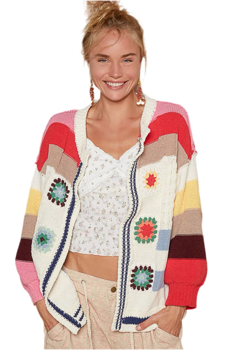 Balloon Sleeve Handmade Patch Open Cardigan /Stuffology Boutique