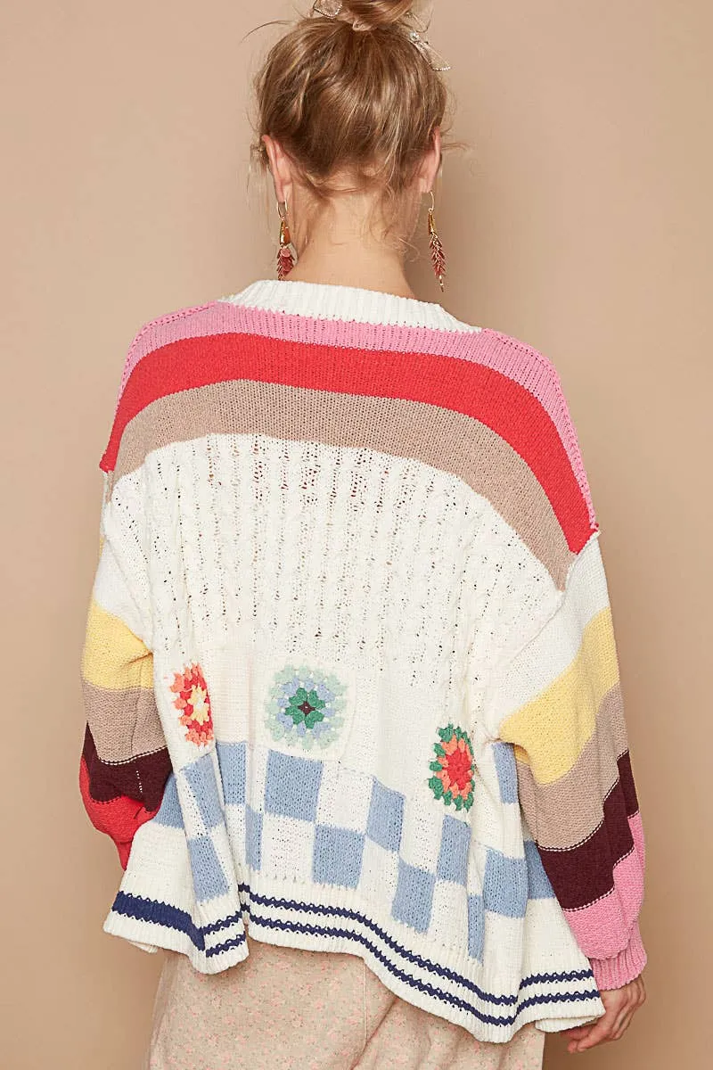 Balloon Sleeve Handmade Patch Open Cardigan /Stuffology Boutique