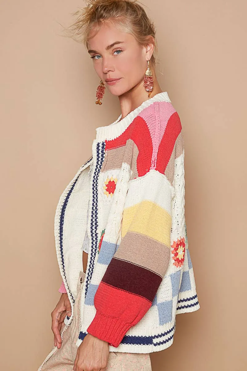 Balloon Sleeve Handmade Patch Open Cardigan /Stuffology Boutique