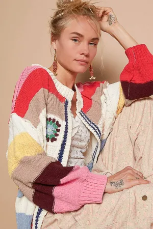 Balloon Sleeve Handmade Patch Open Cardigan /Stuffology Boutique
