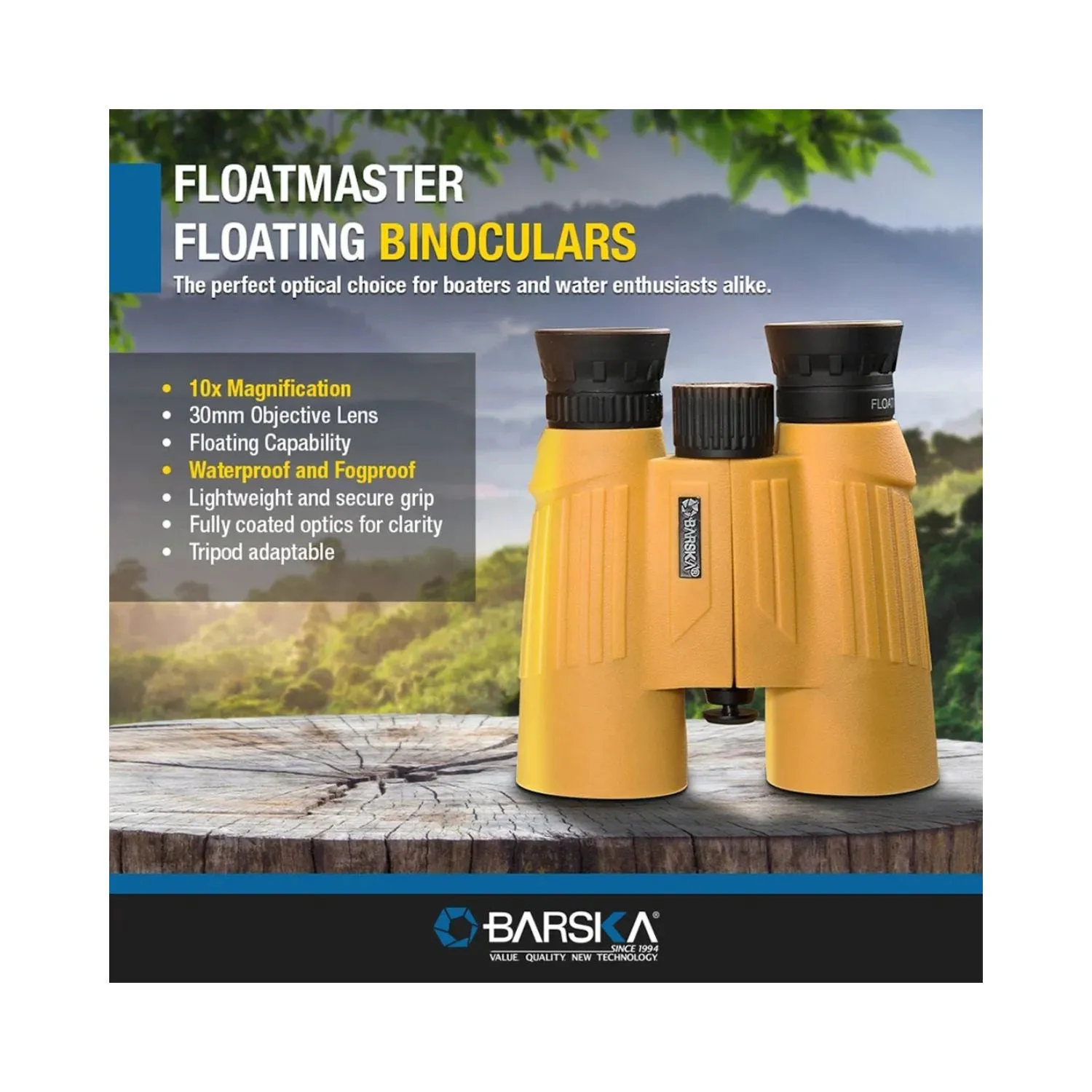 Barska 10x30mm Floatmaster Yellow Floating Waterproof Binoculars