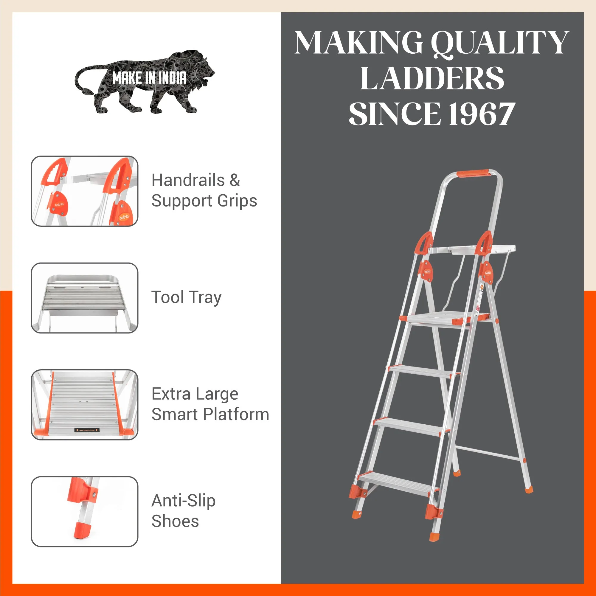 Bathla Zenith Plus 4-Step Foldable Aluminium Ladder For Home