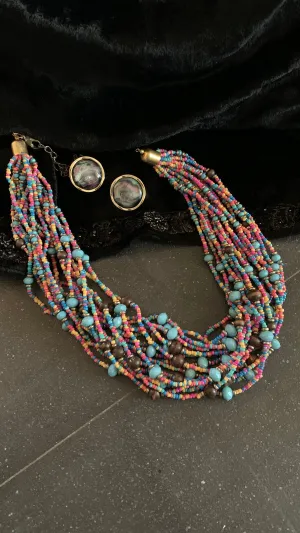 Beautiful Multicolor Beaded Necklace with Statement Studs