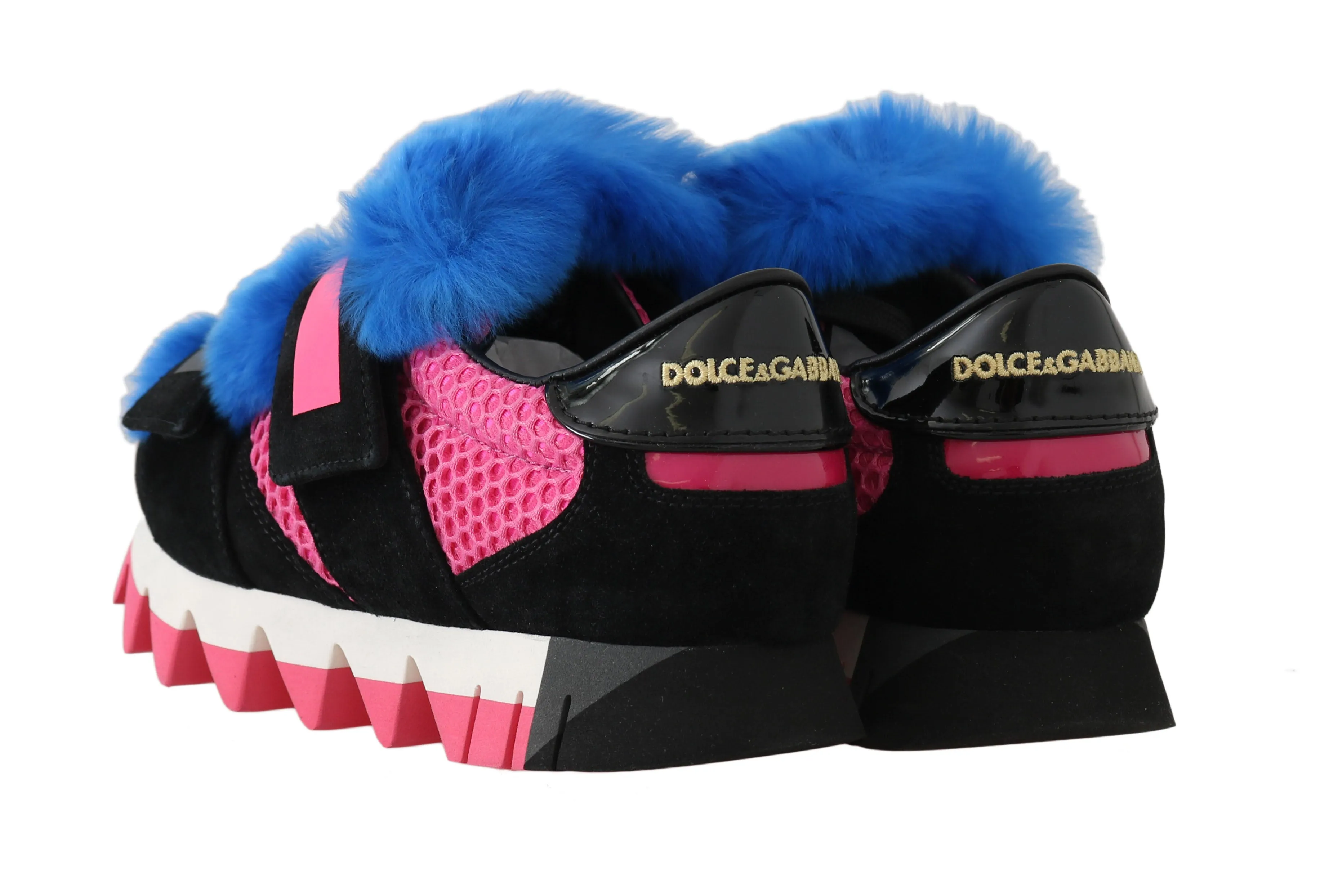 Black Leather Blue Fur Shoes Sneakers