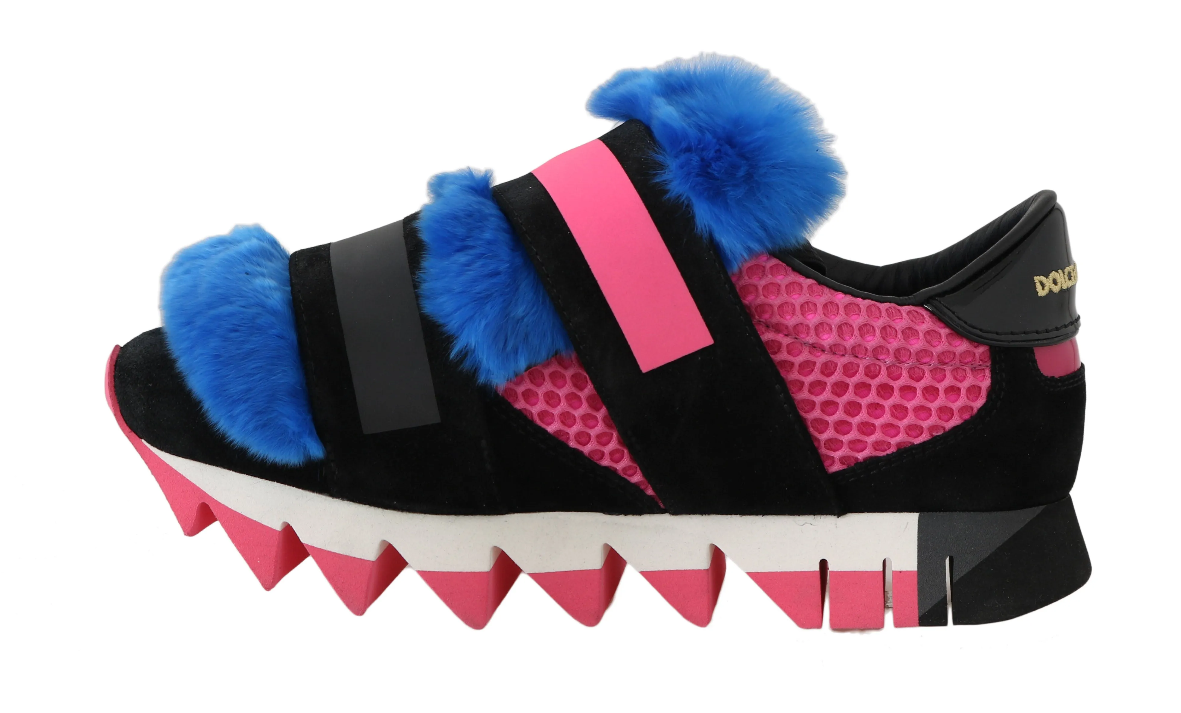 Black Leather Blue Fur Shoes Sneakers