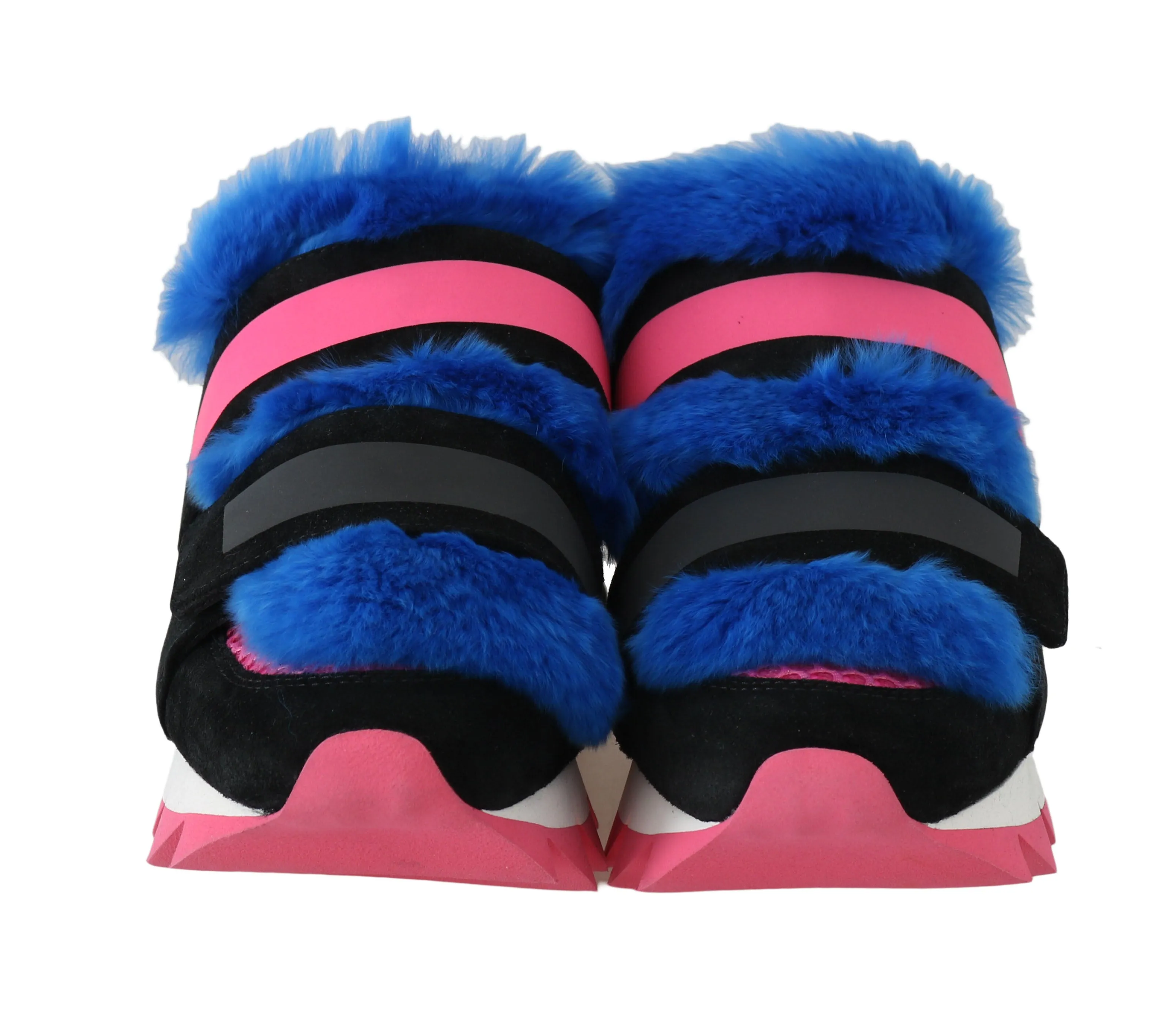 Black Leather Blue Fur Shoes Sneakers